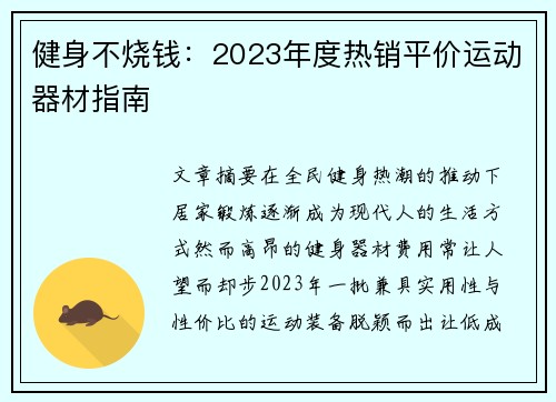 健身不烧钱：2023年度热销平价运动器材指南